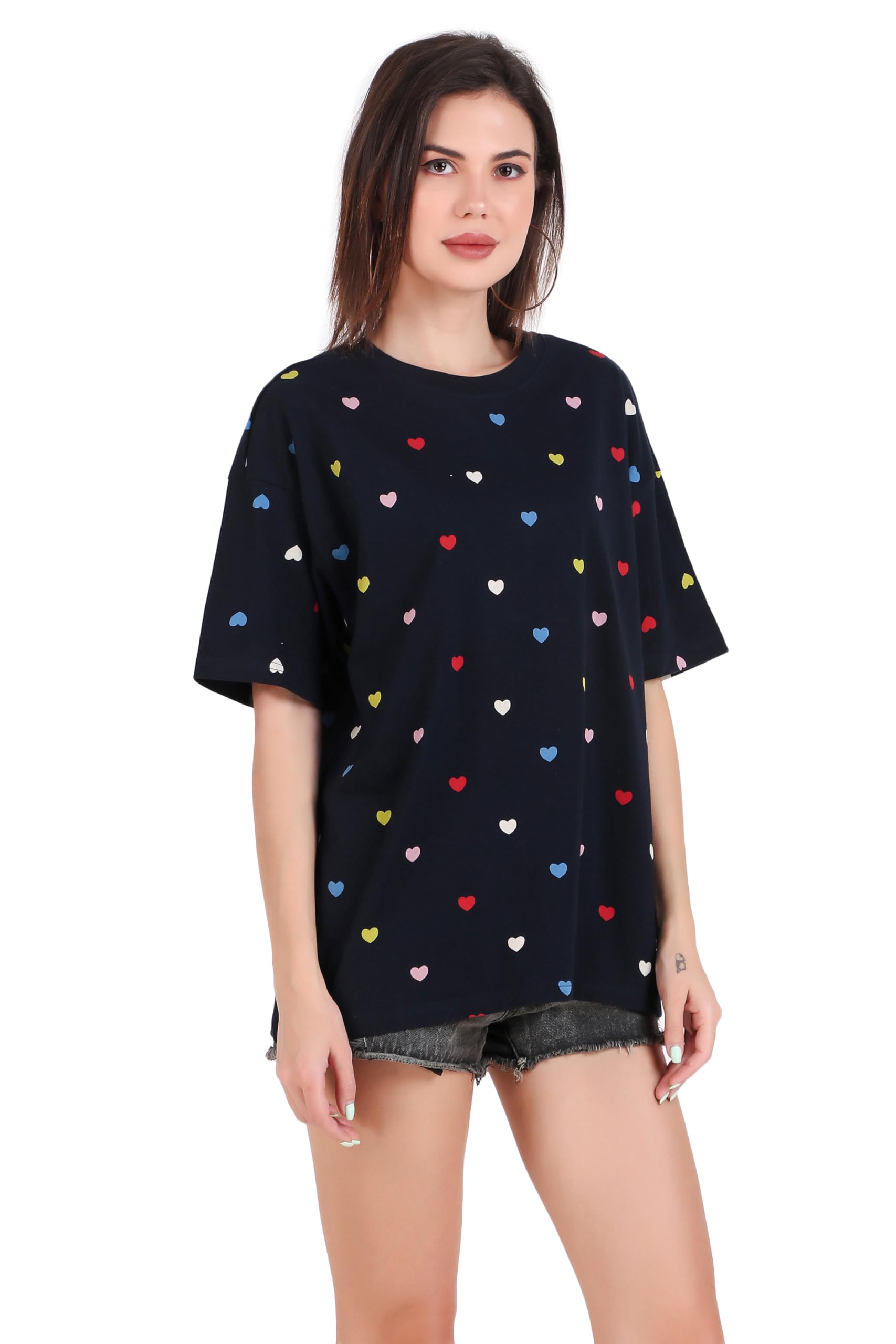 Stories.LabelOversized Cotton T-Shirts for Women in Loose Fit, Drop Shoulder Baggy Tops Tshirt for Girls (S-3XL)