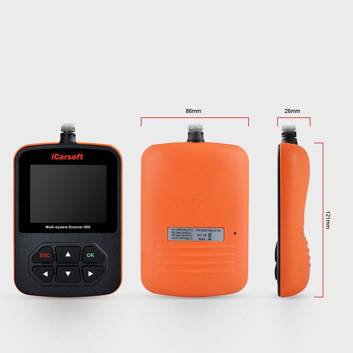 iCarsoft i906 dimensions diagram