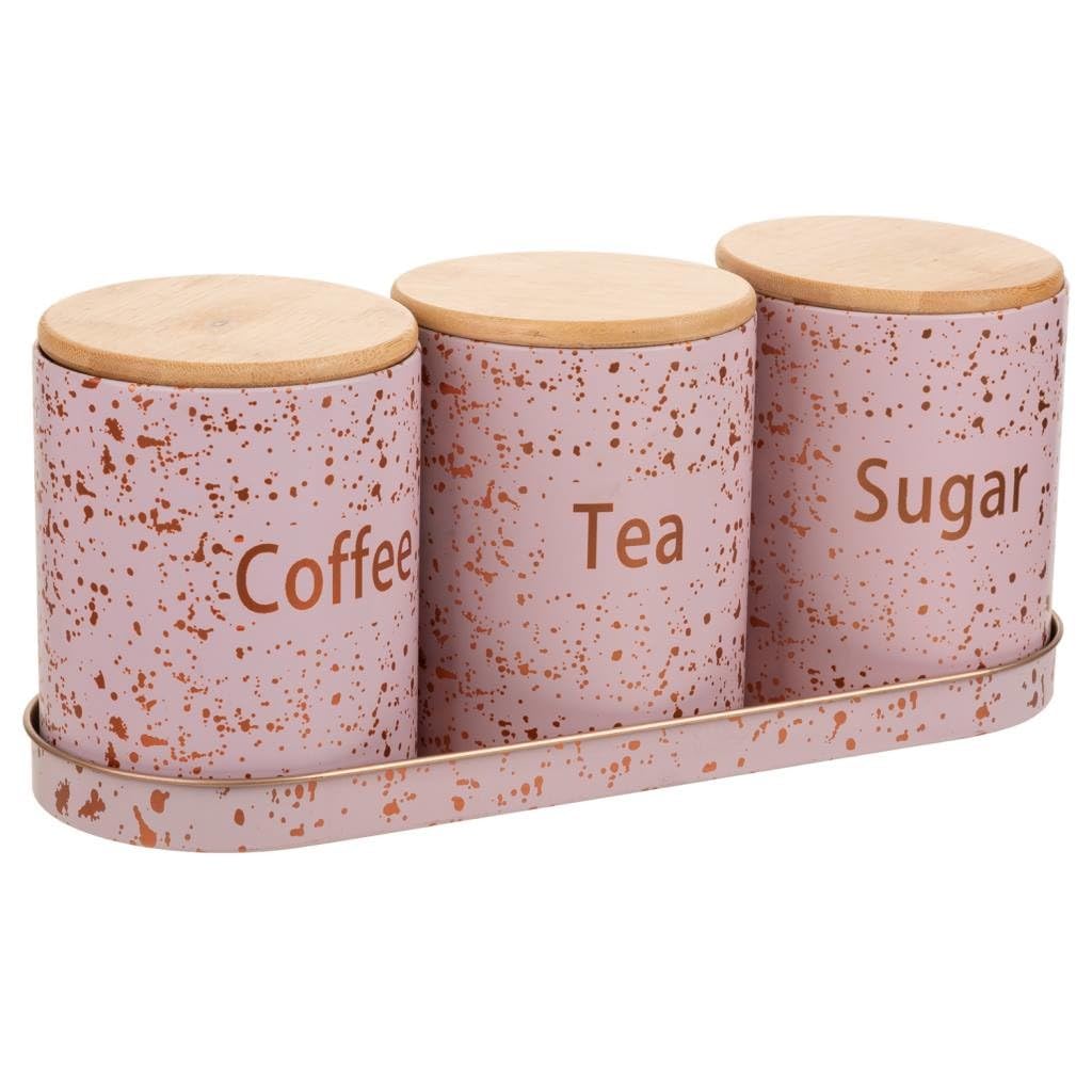 Set de 3 bocaux en métal avec plateau pour rangement cuisine