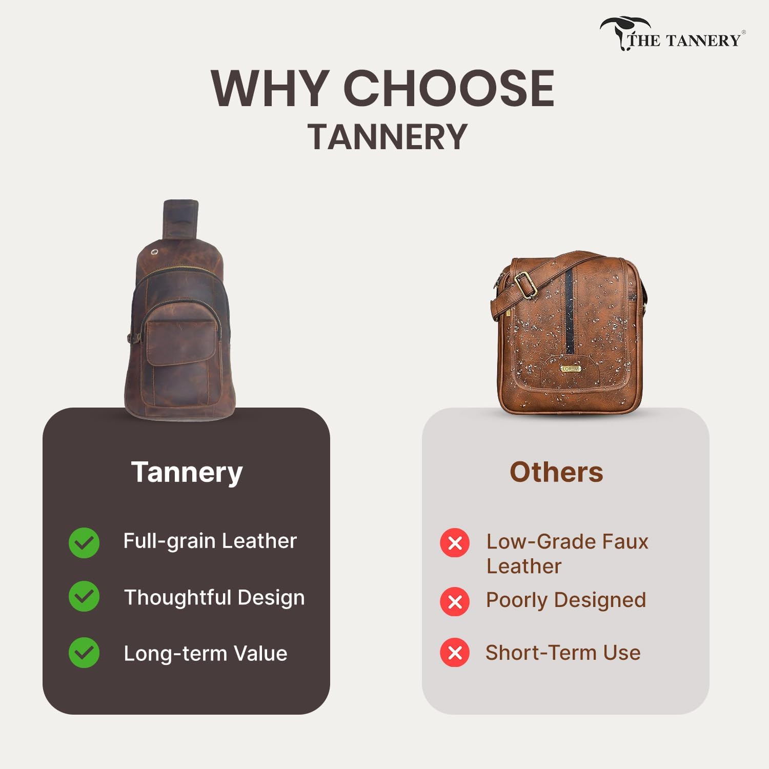 The Tannery Handmade Buffalo Leather Multipurpose Travel Hiking Crossbody Chest Backpack with Adjustable Shoulder Strap, Thanks Giving (Dark Brown, Small) - Image 6