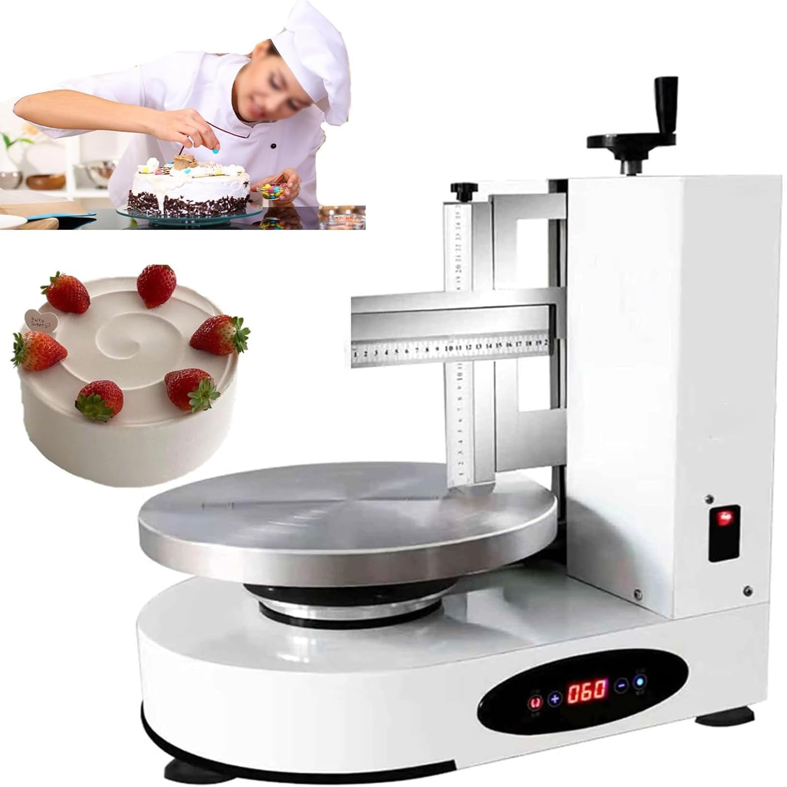 Automatische Creme Glätt und Dekoriermaschine für Geburtstagskuchen, 4–12 Zoll, Creme Auftragmaschine für Kuchen, Brot, Creme und Marmelade,Weiß