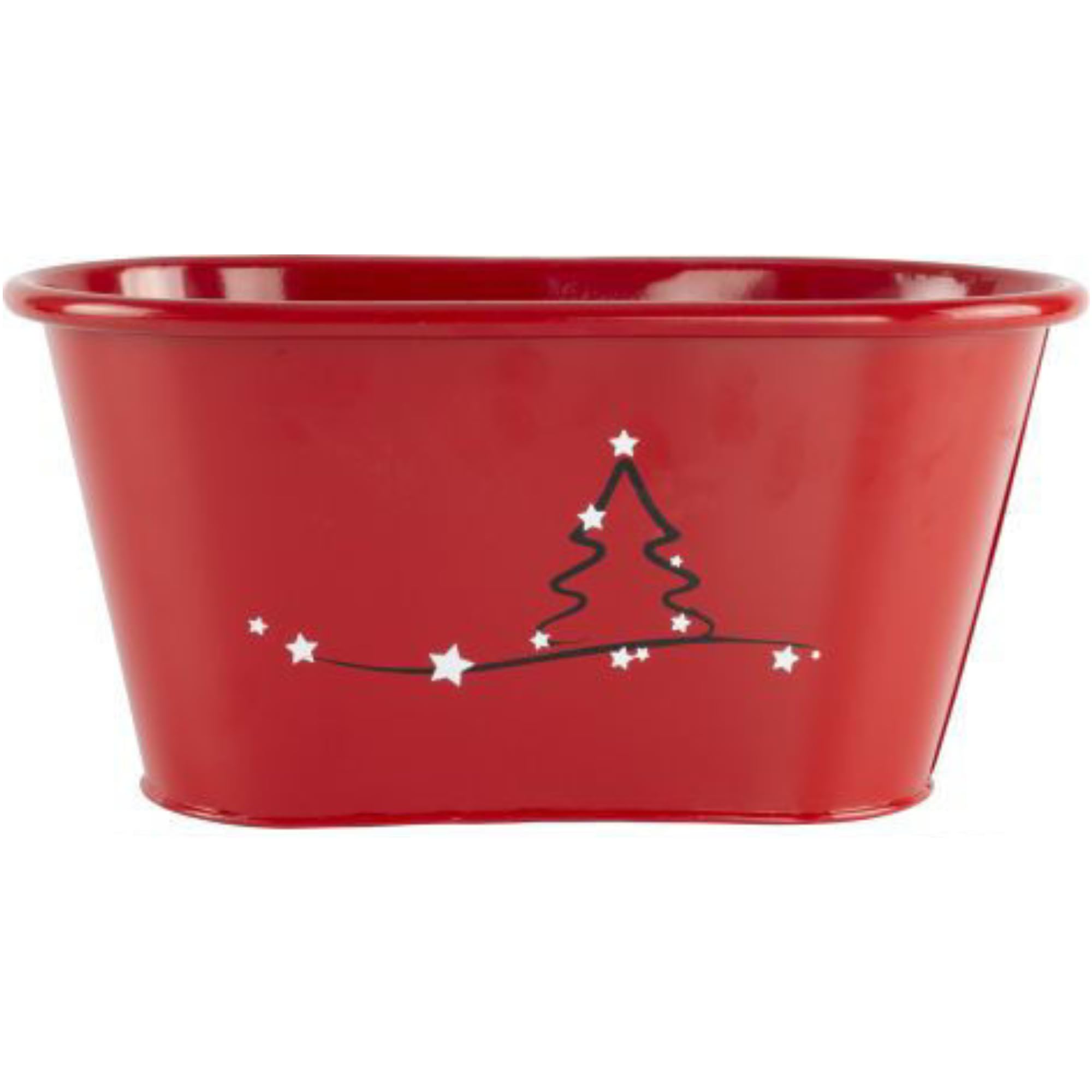 Fyne-Finds Red Tin Pail Trough Plant Pot Modern Christmas Tree Stars 26Cm Xmas Gift Festive Decor