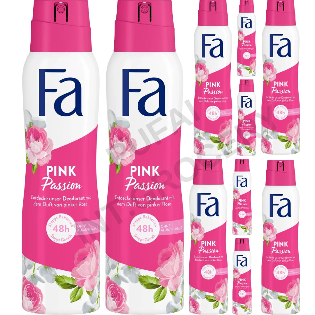 Deospray Pink Passion pinke Rose 48h Deo-Schutz ohne Aluminiumsalze 150 Mililiter x 10 STÜCK mit Pufai Grocery