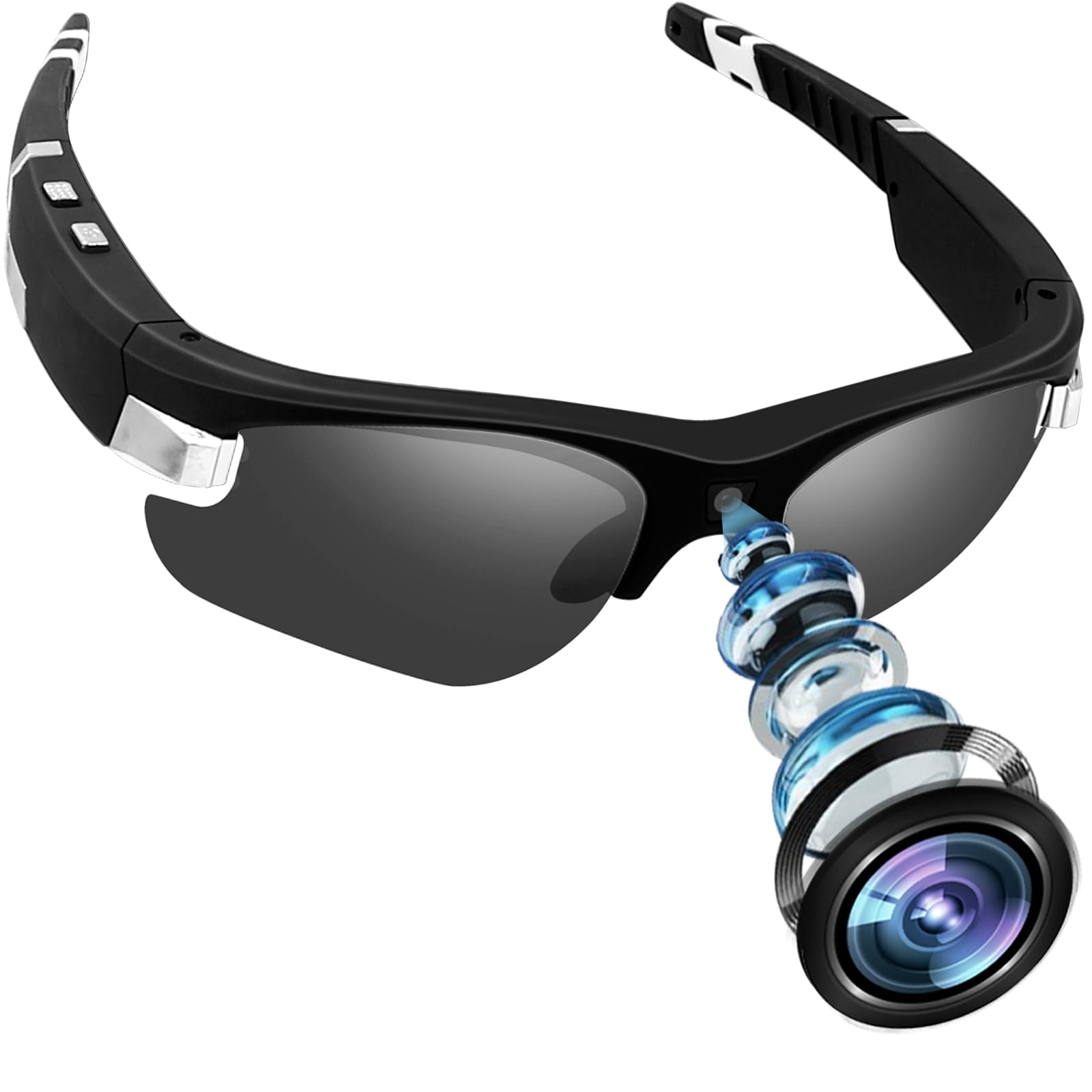 SecuraLen SecuraLen Gafas con Camara, 1080P HD Action CAM, Lente Polarizada y de un Solo Toque Gafas Camara con 160 Minutos de Tiempo de Funcionamiento Admite Grabación de Vídeo y Toma de Fotografías