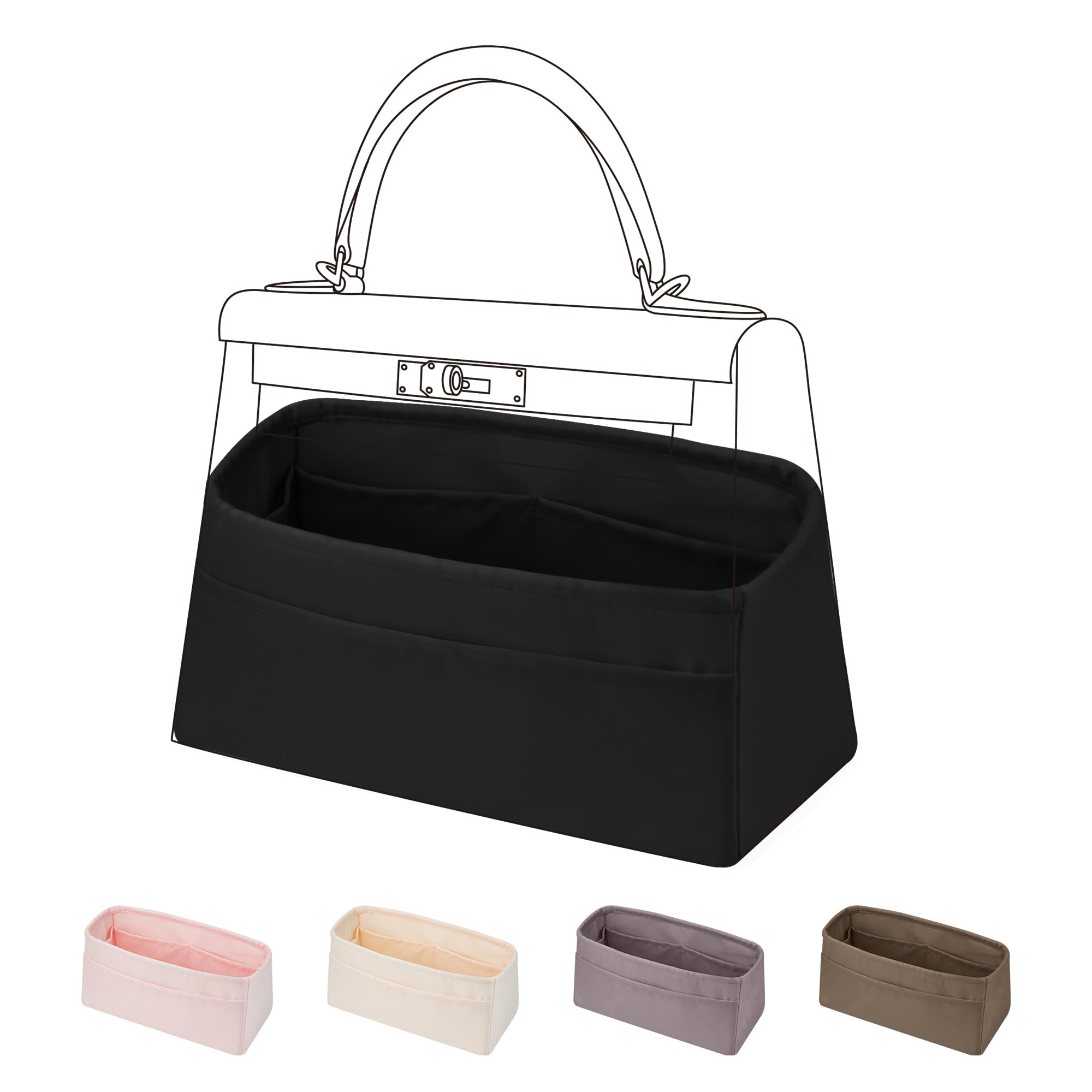 DGAZ Seiden Handtaschen Organizer für Kelly 32, Tasche in Tasche, Schwarz
