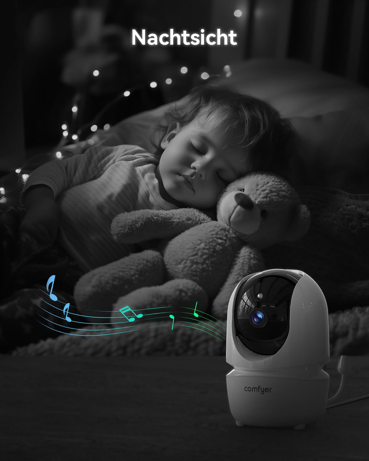 Comfyer babyphone mit Kamera Tragbares Vox-Funktion Temperatursensor Nachtsicht-Video-Babyfon 2,4 Ghz, Kamera Überwachung Innen Baby Monitor Gegensprechanlage Schlaflieder Lange Akkulaufzeit, 1080P