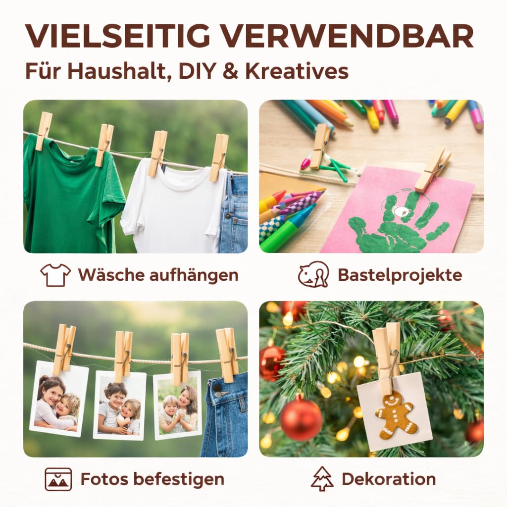 50 x spinaczy do bielizny z prawdziwego drewna - duże klamerki - drewniane klamerki - spinacze do majsterkowania