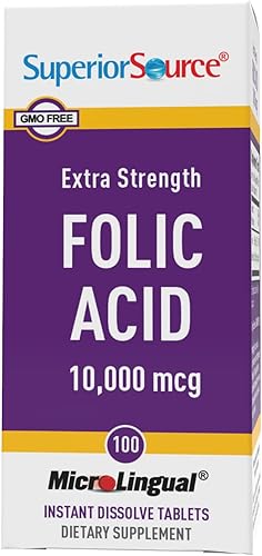 Miniatura 5 de Superior Source Vitamina de ácido fólico B9 10000 mcg tabletas de disolución instantánea sublingual derretidas 100 quilates apoya la salud cardíaca