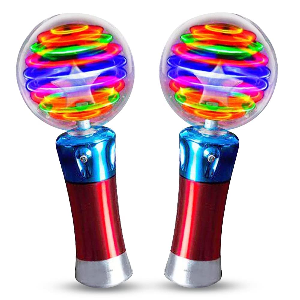Glowing Magic Ball Toy Sticks for Kids, Spinning Flash LED Sticks for Boys and Girls, Thrilling Spinning Light Show, Batteries Not Included, Birthday Party Gifts, Kids Carnival Prizes (Set of 2)