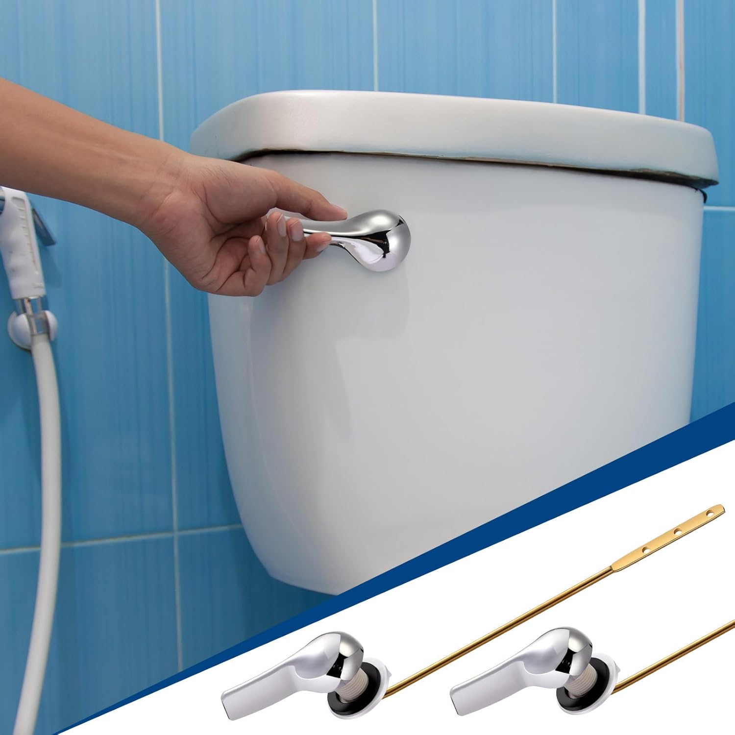 Lasnten 12 Pieces Front Mount Toilet Flush Handle Lever Replacement, Brass Universal Flush Lever Finish Kit for Most Toilets(Silver Handle)