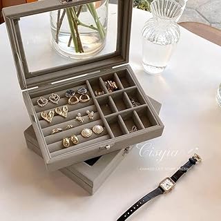 منظم إكسسوارات بغطاء شفاف، منظم بحجم مناسب للسفر من القطيفة الناعمة للخواتم والحلقان والسلاسل والأساور