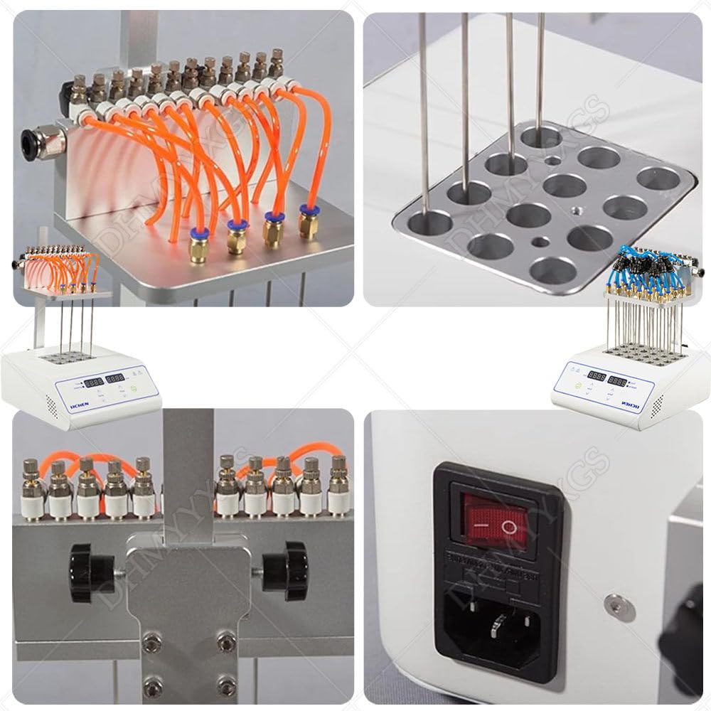 Evaporatore di Azoto Secco, Concentratore di Campioni di Azoto, Altezza Regolabile 200 Mm, Controllo Preciso della Temperatura, Flusso Regolabile, per Laboratorio, Analisi Ambientali 12holes