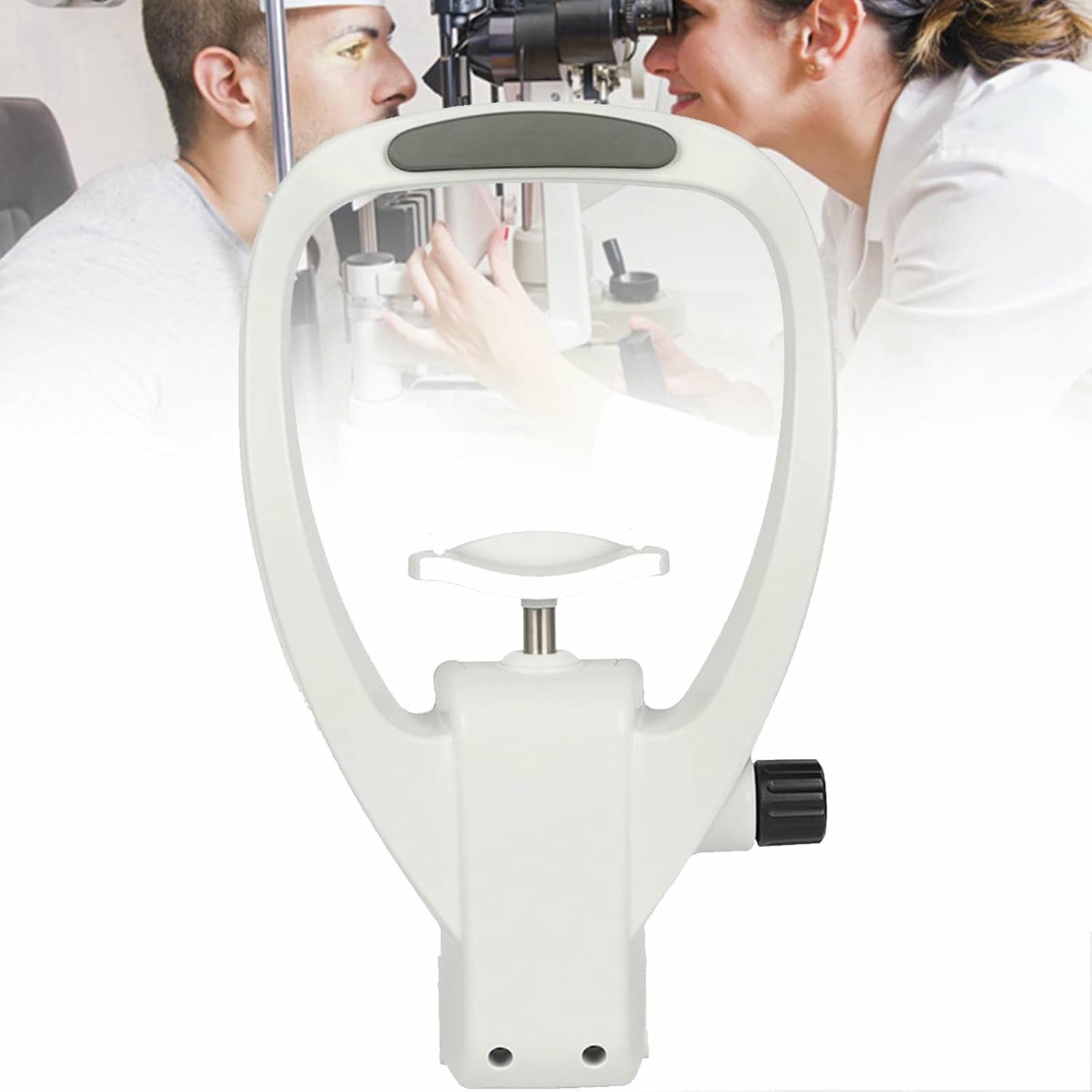 Support frontal d'optométrie stable assurant un positionnement confortable lors de l'examen