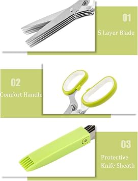 Five Blade Kitchen Salad Scissors,Multipurpose 5 Blade Kitchen for Cutting Cilantro Onion Salad,Multi-Blade Herb Scissors Multi-Layers Kitchen Cutting Scissors