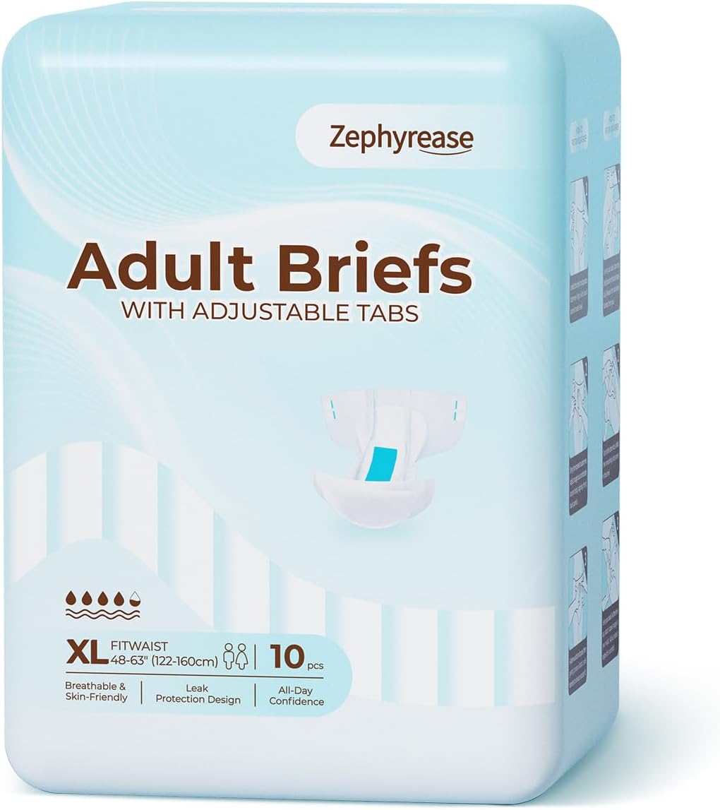 Adult Nappies with Tabs, XLarge (10 Pack) - Advanced Blue Core, Quick-Dry Maximum Absorbency Incontinence Briefs, Discreet & Breathable Fit for Men & Women
