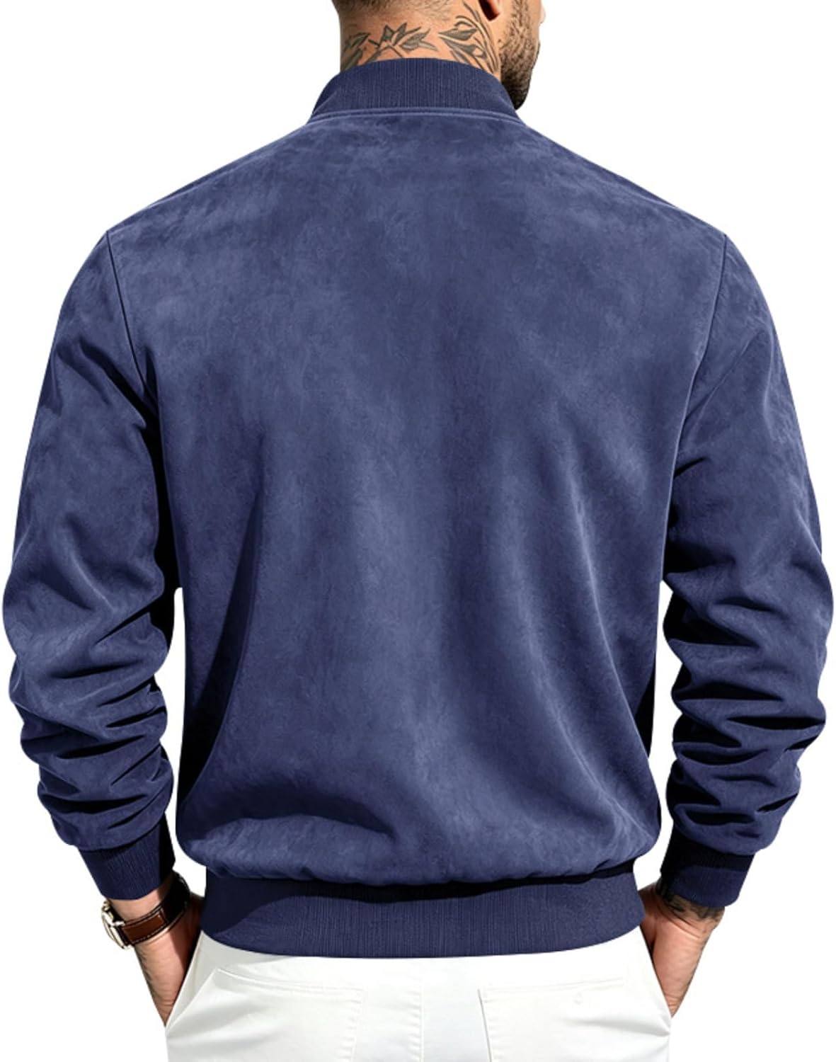 Mens Suede Bomber Jackets Casual Zip Up Lightweight Fall Coats