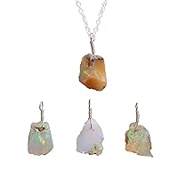 Vista 1 de 4pcs Raw Ethiopian Opal Rough Crystal Pendant + 1 Silver Plated Chain 18 inch, Natural Gemstones, Fire Play Healing Crystals