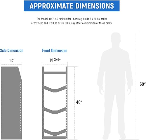 Miniatura 2 de TR-3-46 Refrigerant Tank Rack Steel Freon Tank Holder Rack Shelving Storage with Top Shelf for Cargo Van, 46" H x 14.7" W x 13" D