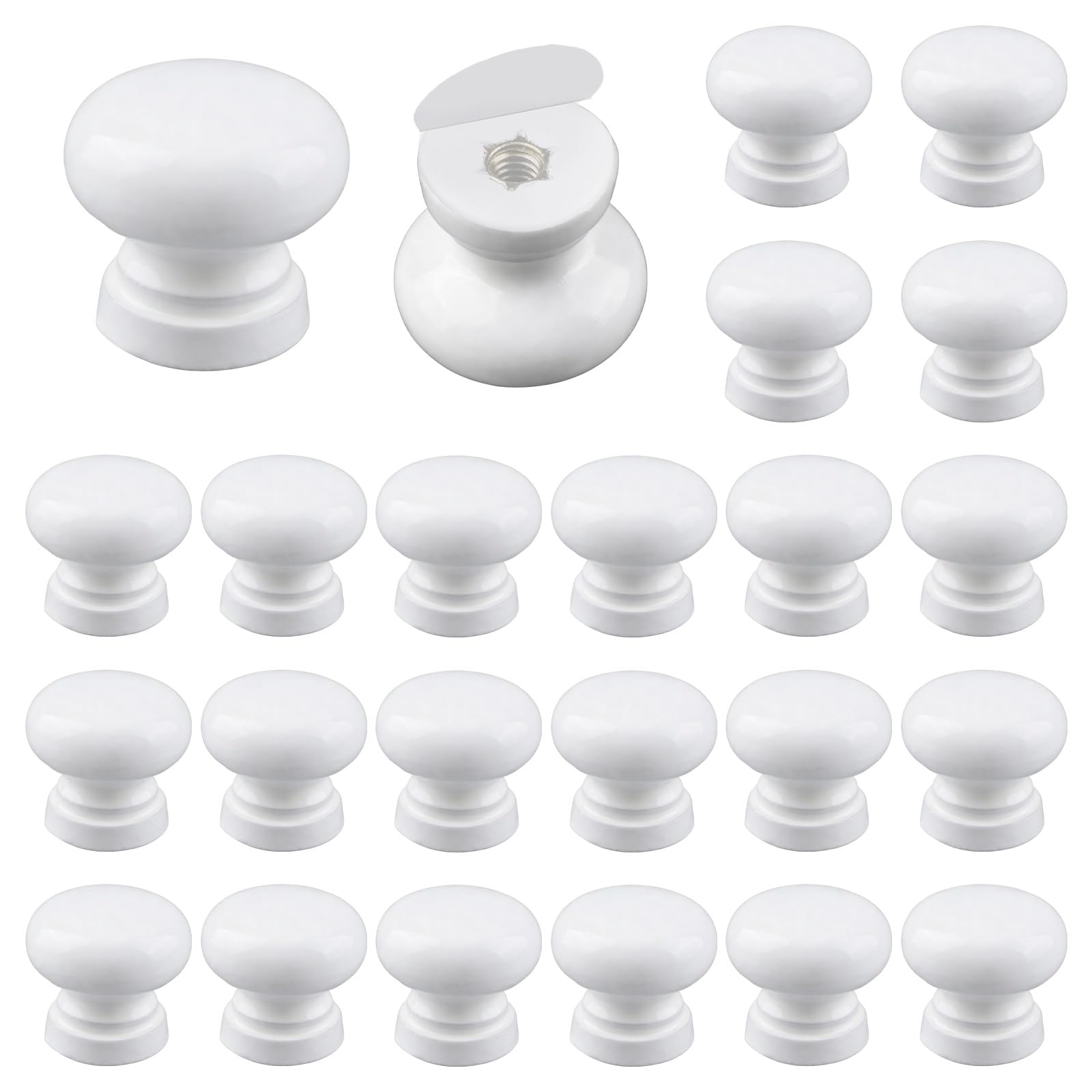 MOROBOR Mini Adhesive Cabinet Knobs, 24pcs Self-Stick Instant Wooden Knobs White Drawer Pulls Solid Wood Knob for Cabinets Box and Other Small Furniture — image 1