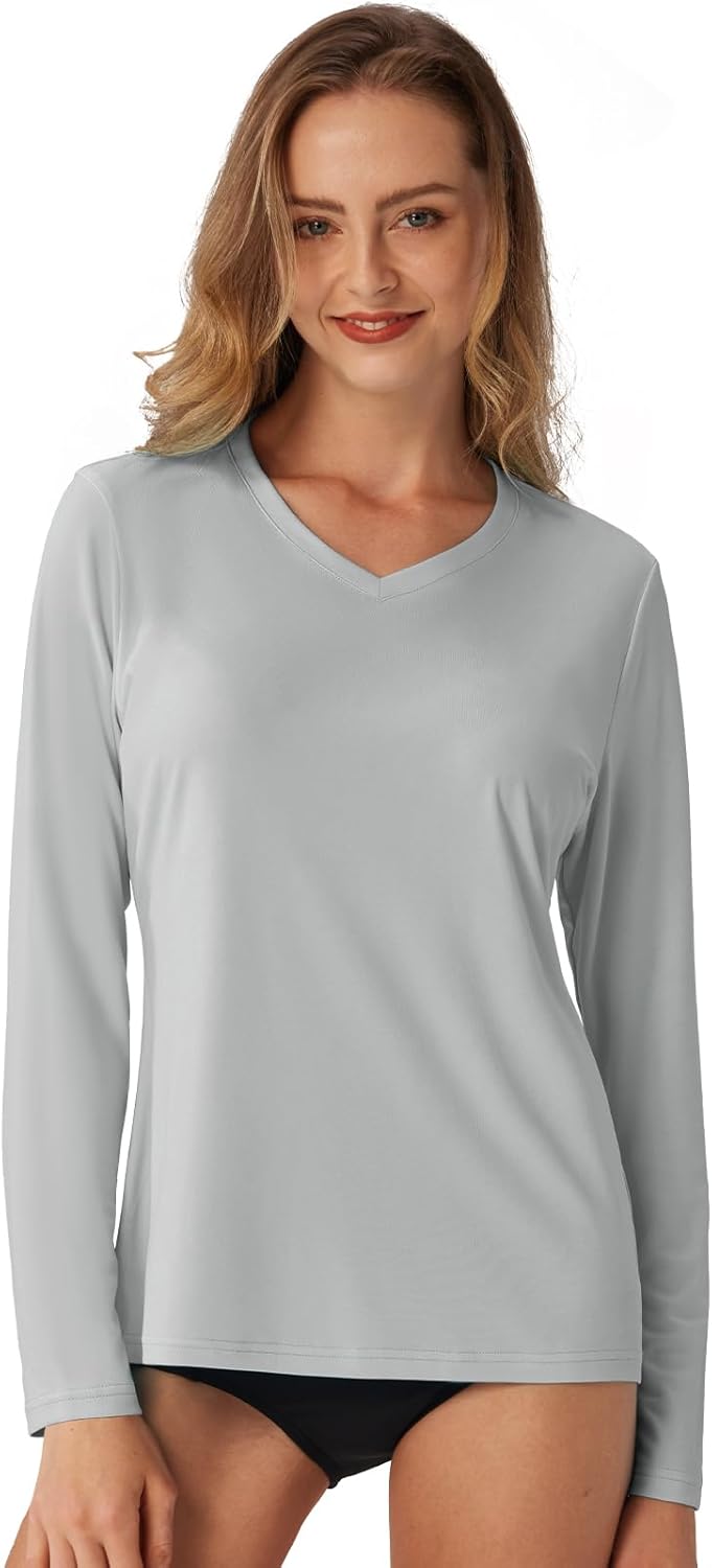 Women’s Standard V-Neck UPF 50+ Long Sleeve Swim Rash Guard Shirt Women’s Standard V-Neck UPF 50+ Long Sleeve Swim Rash Guard Shirt