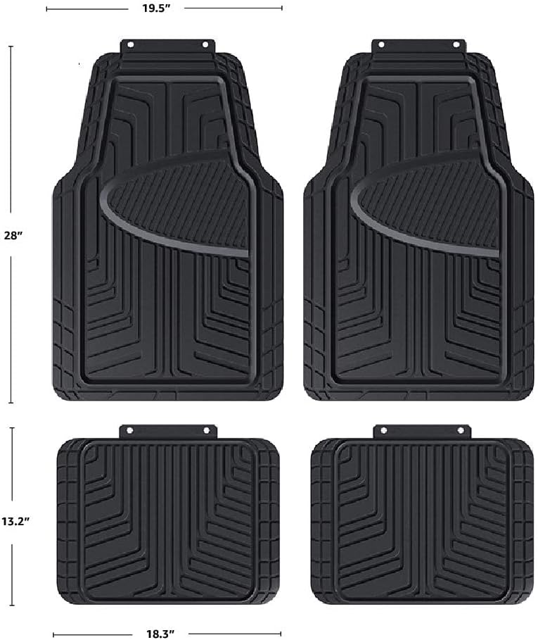 Amazon Basics 4-Piece Premium Rubber Floor Mat for Cars, SUVs and Trucks, All Weather Protection, Universal Trim to Fit, Black
