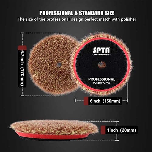 Miniatura 5 de SPTA Almohadillas de pulido de lana, 2 almohadillas de corte de lana de 6 pulgadas (5.906 in), juego de almohadillas de pulido y pulido de lana de