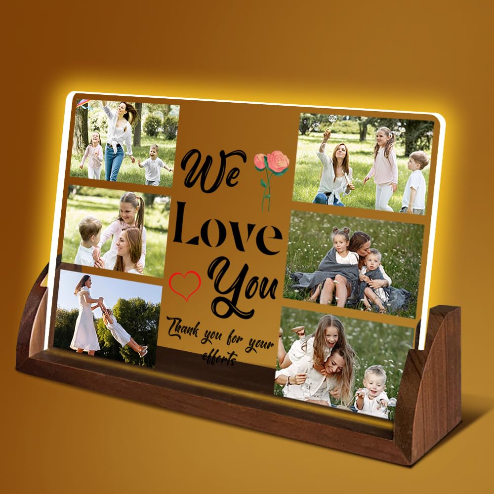 Harindiver Personalized Mom Night Light Gift, Photo Night Lamp Present, Brown Acrylic, Modern Style, LED, Tabletop, Indoor Use — image 1