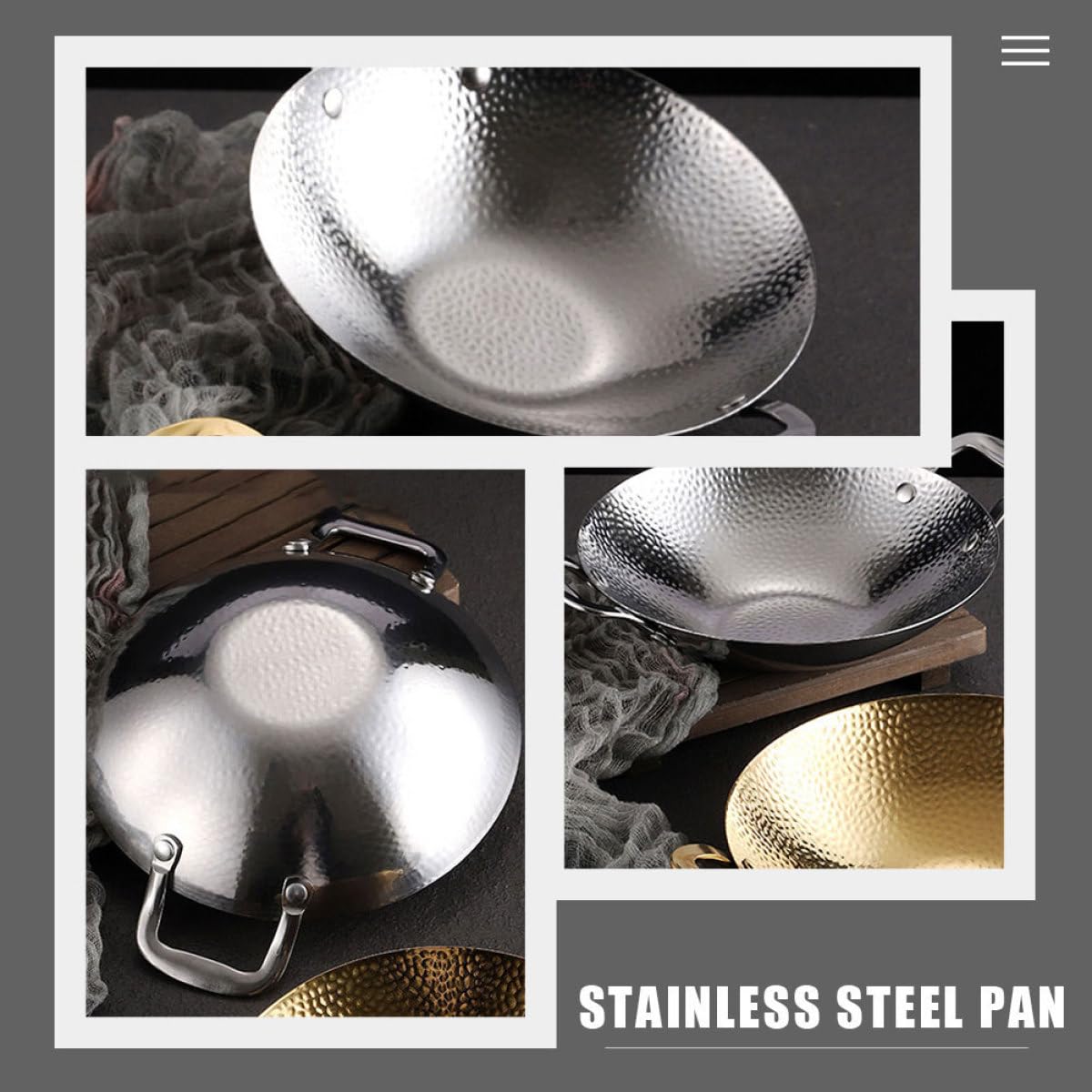PACKOVE Wok in Acciaio Inossidabile con Doppia Maniglia e Rivestimento Antiaderente, Pentola per Cucina Domestica e Barbecue, Facile da Trasportare e Resistente