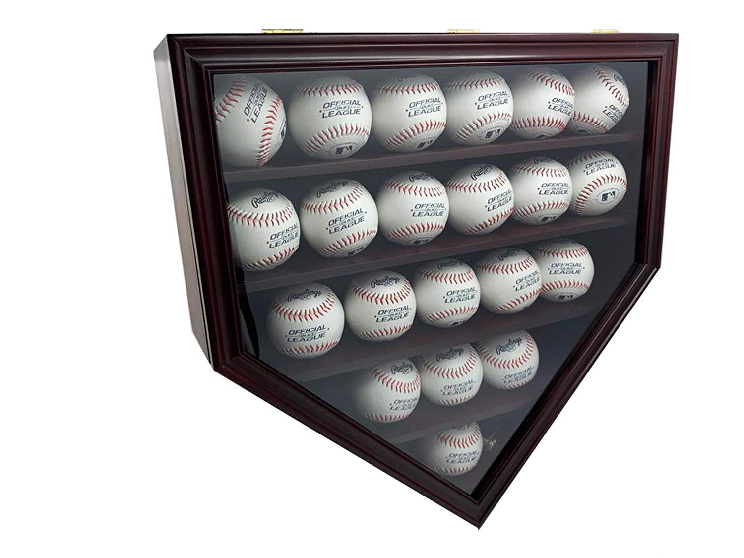 DECOMIL Solid Wood 21 Baseball Display Case Wall Cabinet Holder Shadow Box, w/UV Protection, Lockable