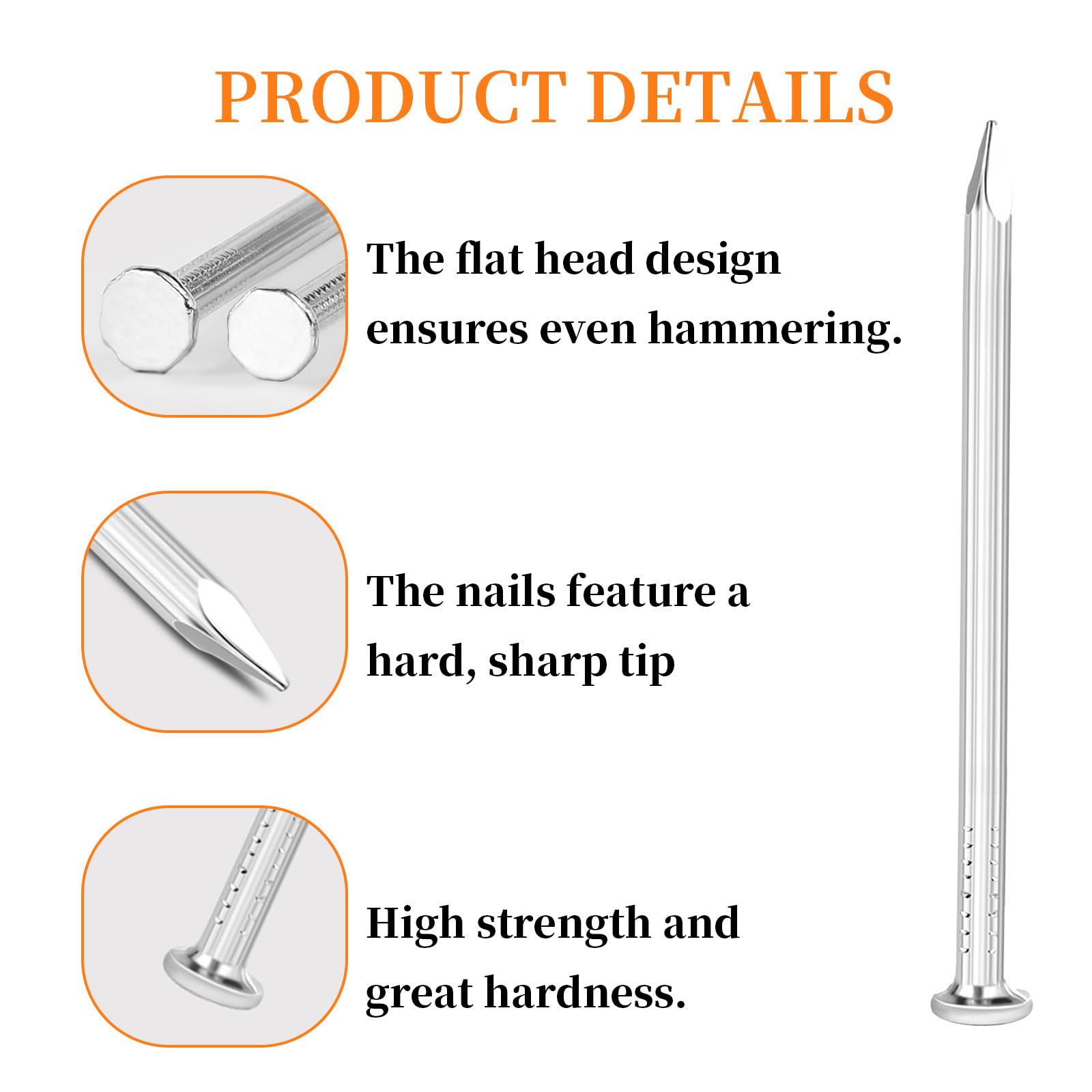 BACSHBY 100 Pcs Masonry Nails 30 mm/1.2 in, Concrete Wall Nail Brick Steel Pointed Tip Nails for Wood Cement, Woodworking - Image 3