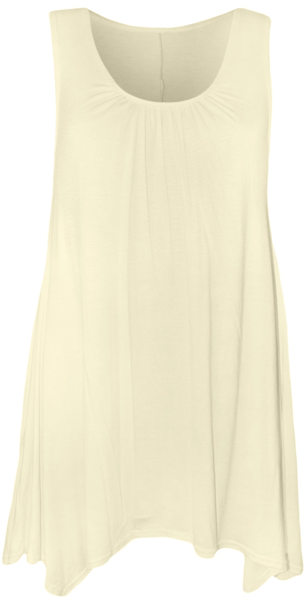 Wearall Women's Cream Plus Size Hanky Hem Long Sleeveless Scoop Neck Vest Top - 24-26