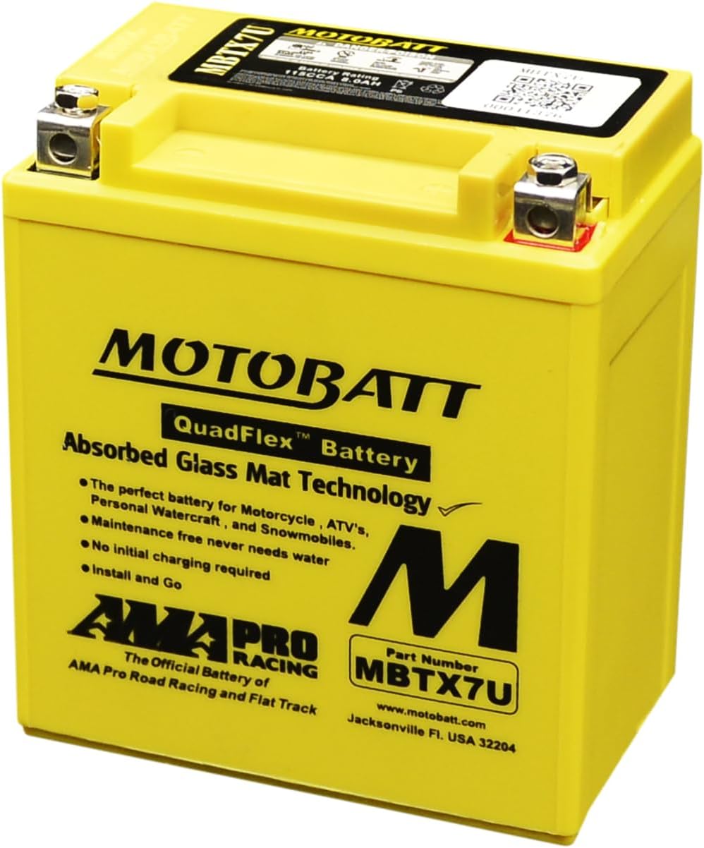 MotoBatt MBTX7U Battery 12V 8A 115CCA Factory Activated Quadflex AGM Battery Mot