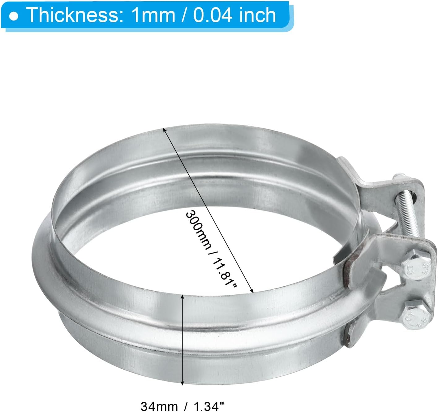 PATIKIL Duct Clamp, 12" (300mm) V-shape Zinc Plated Iron Pipe Clamp for Ventilation Ducting Dust Collection Chimney Pipe