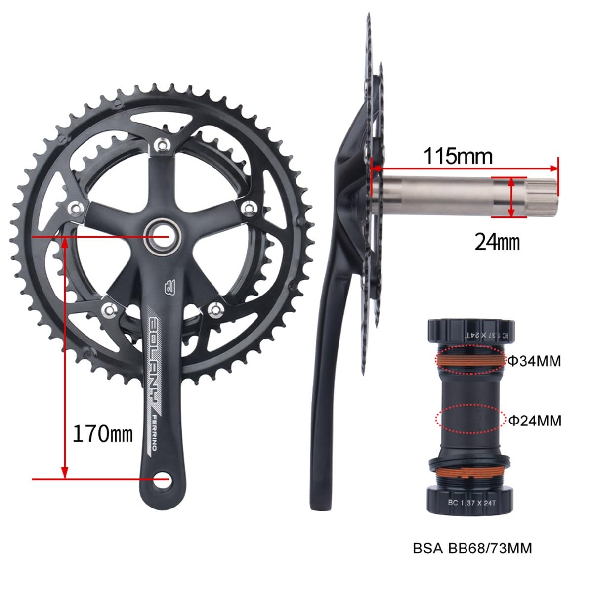 Amazon.co.jp: 170mm ロードバイクランクセット39T/53T ダブルチェーン