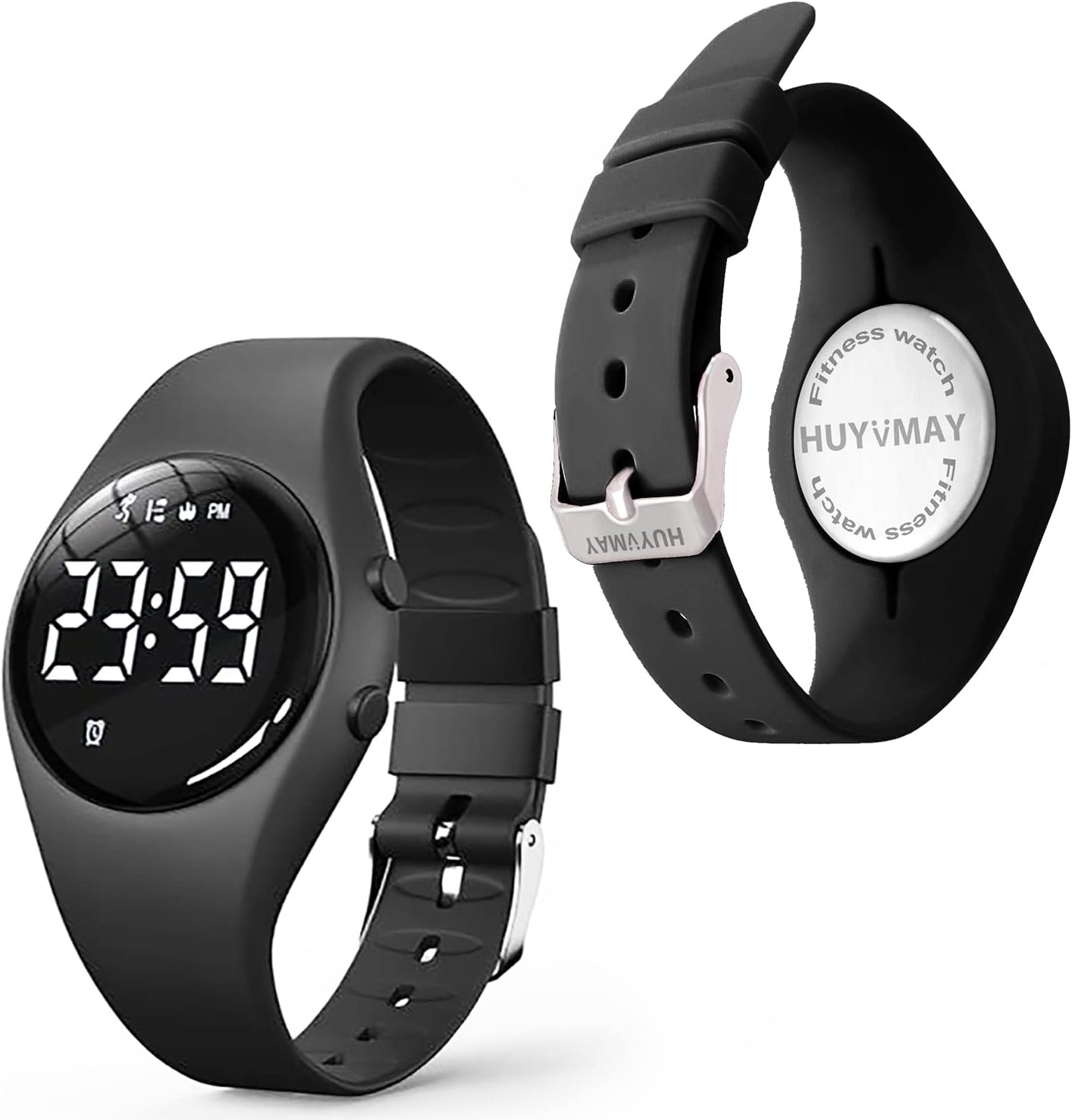 HUYVMAY Fitness Pedometer Watch No App No Phone Required, 20 Days Battery Life Rechargeable Watch,IP68 Waterproof LED Digital Watch with Alarm Clock Timer Steps Distance Calories for Women & Kids