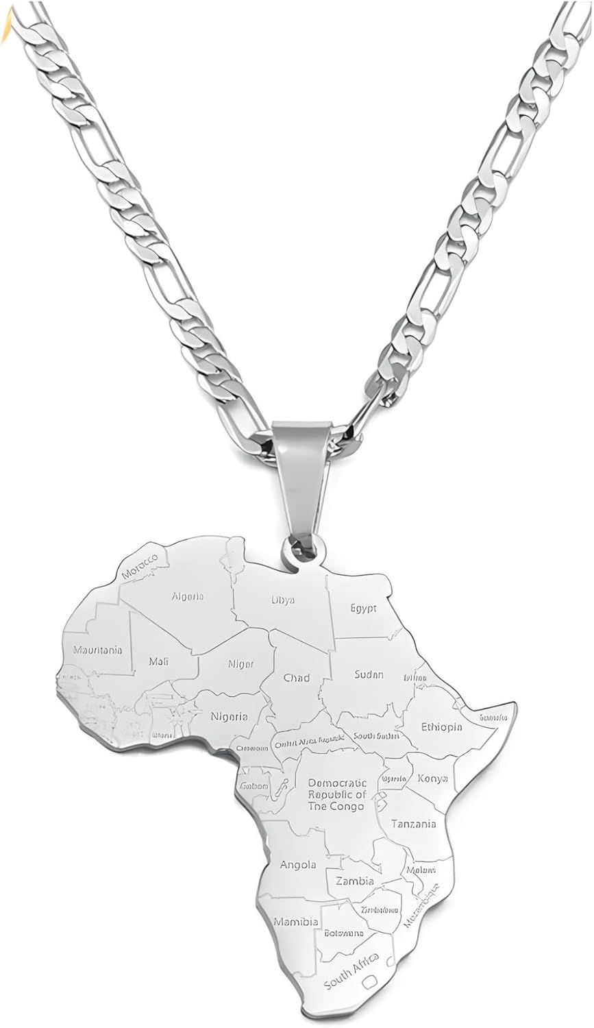925 Sterling Silver Ghana Necklace with Africa Map & Country Name Pendant Necklaces for Women Men, 14K Yellow Gold African Maps Jewelry Rasta Nigeria, Congo, Ghana Pendant, Sudan, Somalia necklace
