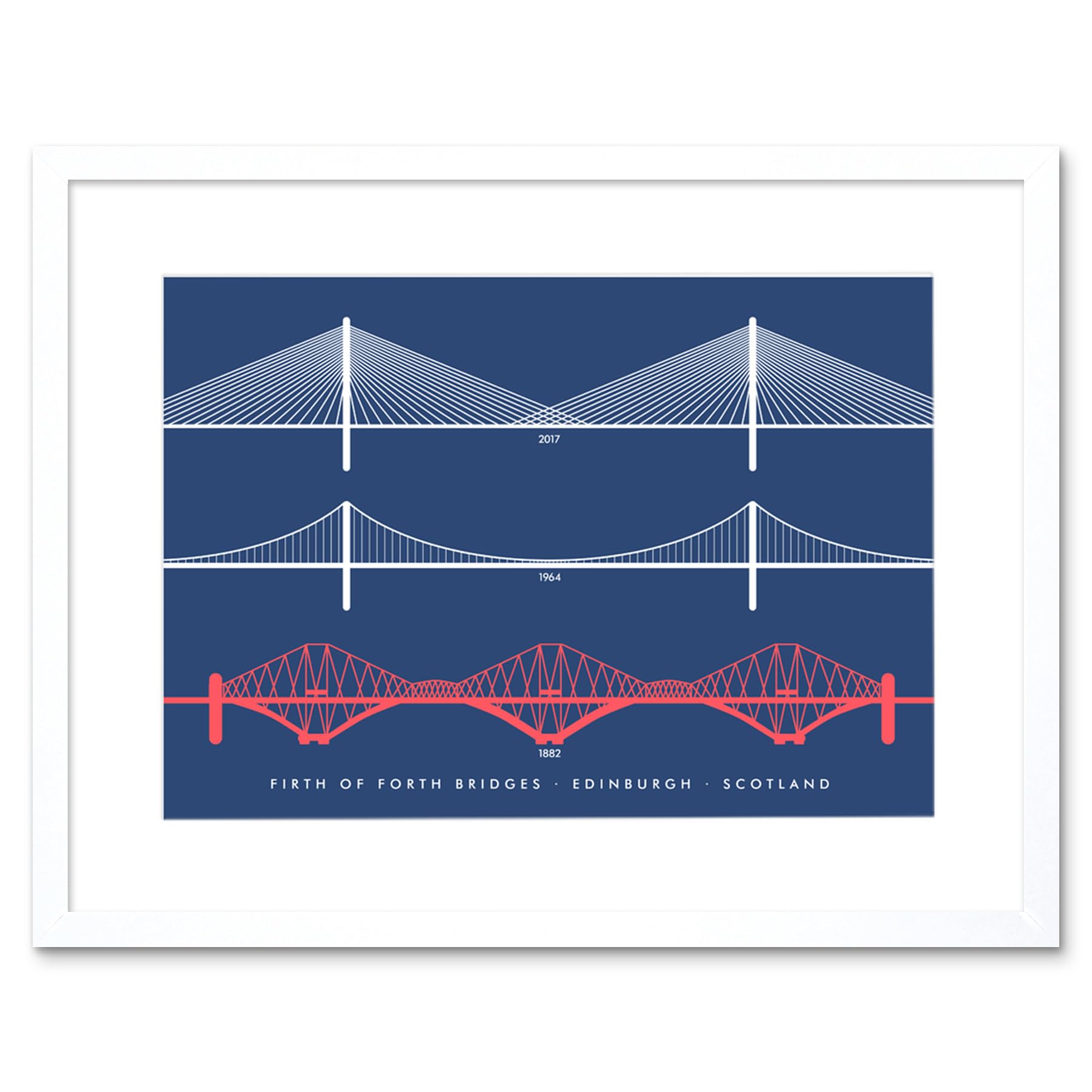Wee Blue Coo White Firth Forth Bridges Edinburgh Scotland Queensferry Framed Art Print