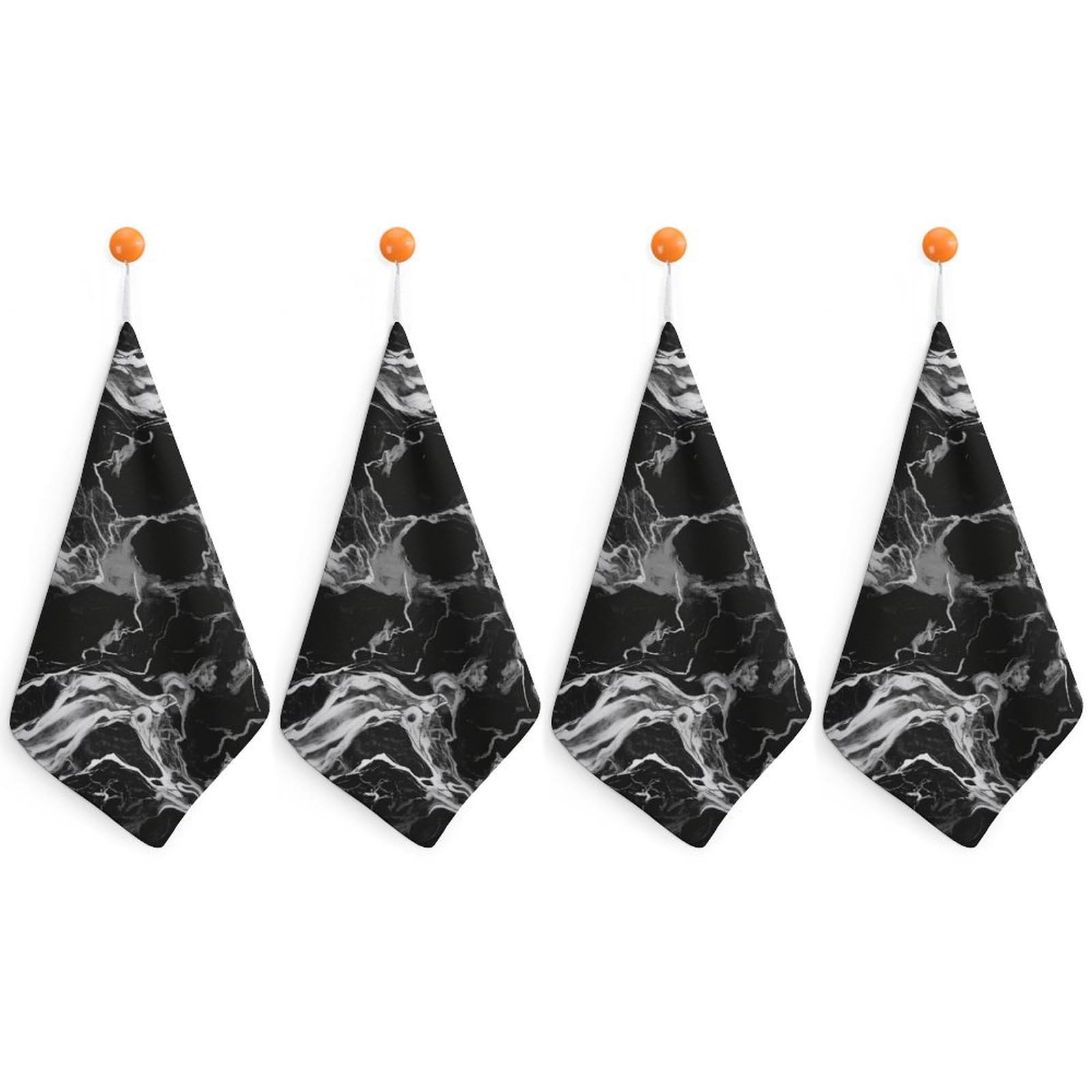 VstaDank Black and White Marble Washcloth with Hanging Loop Quick Dry Microfiber Hand Towel Highly Absorbent Wash Cloth Reusable Makeup Remover Cloth Soft Feel Fingertip Towel for Bathroom