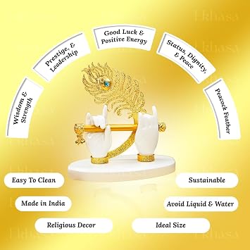 Ekhasa Lord Krishna Hands with Flute Idol (Small Size) | Krishnaji Divine Hands Idol with Flute and Peacock Feather | Krishna Statue for Car Dashboard & Griha Pravesh Gift