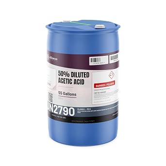 Alliance Chemical 50% Diluted Acetic Acid Food Grade - 55 Gallon Drum for Industrial Cleaning, pH Adjustment, and Metal Surface Treatment