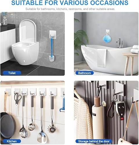 Miniatura 4 de Paquete de 5 toalleros de acero inoxidable para colgar en la pared, adhesivos sin taladros, accesorios para baño, cocina, dormitorio, ideas de