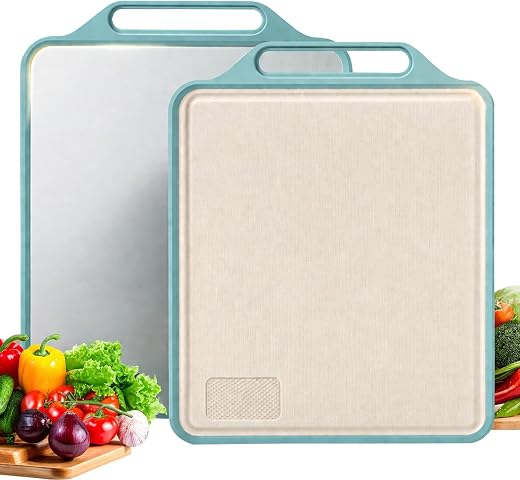 PANCA Stainless Steel Chopping Board Large 41 x 33 cm | Dual Side Steel Cutting Board for Kitchen | Heavy Duty Non Slip Ve...