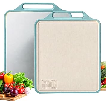PANCA Stainless Steel Chopping Board Large 41 x 33 cm | Dual Side Steel Cutting Board for Kitchen | Heavy Duty Non Slip Vegetable & Meat Cutting Board | Metal Kitchen Chopper Board