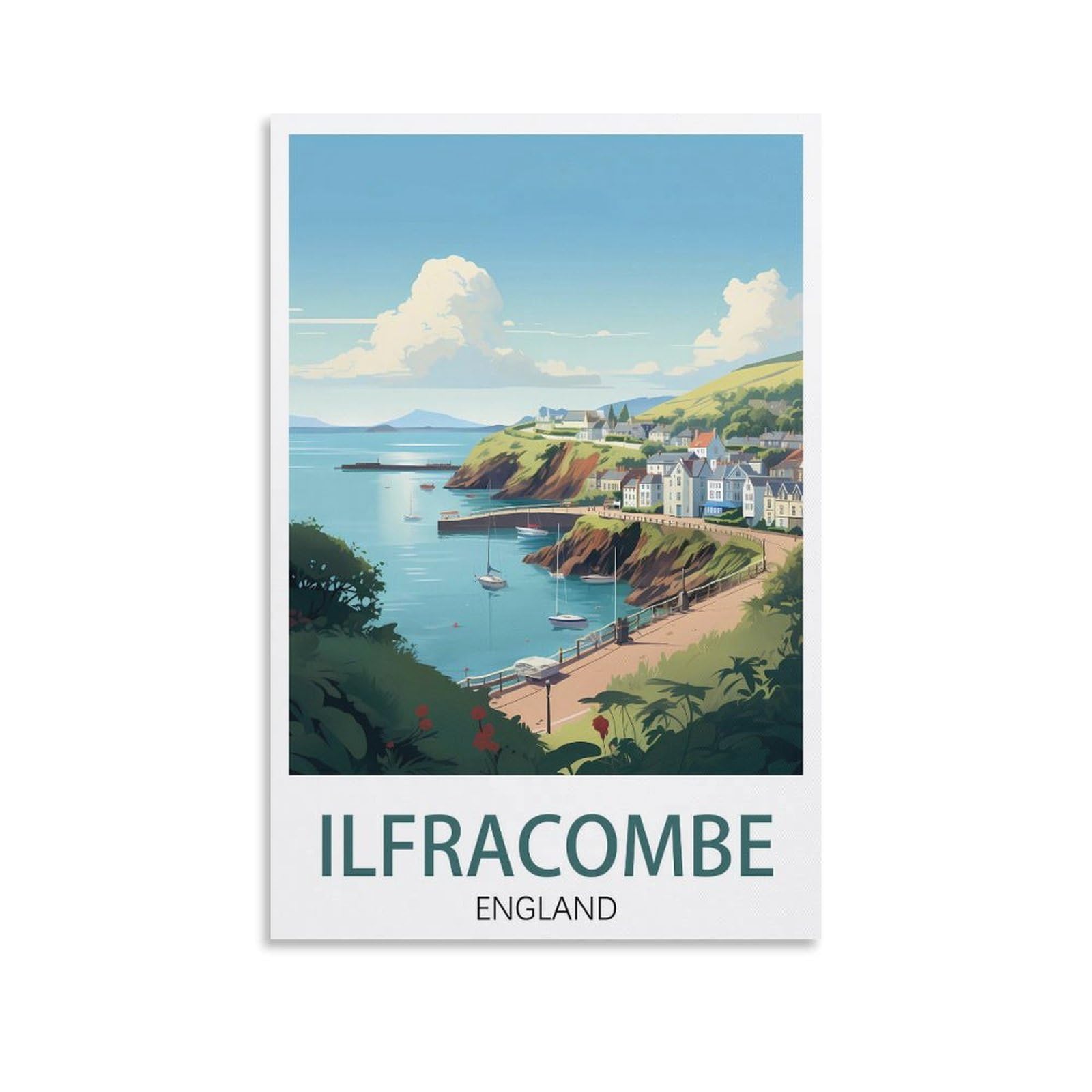 Orbana Unframe-Style Ilfracombe England Vintage Travel Posters Landscape 08X12inch(20X30cm) Canvas Print For Living Room, Bedroom, Dorm, Home, Office Wall Decoration