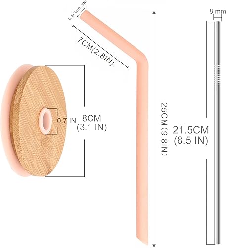 Miniatura 2 de ANOTION Tapas de bambú para vidrio en forma de lata, tapas para tarros Mason con agujero para pajilla, 4 tapas reutilizables de bambú para tarros