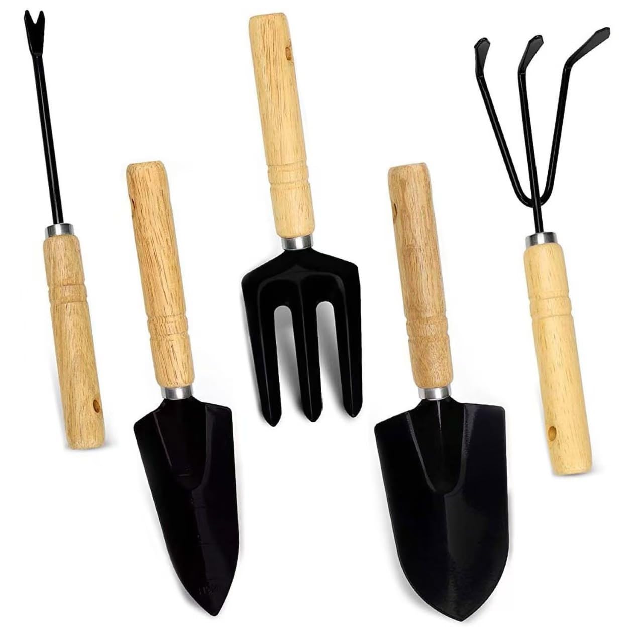 Juego de 9 herramientas de jardín: mangos de madera, cuchillo de hierro, rastrillo, sable, guantes, pulverizador, uso doméstico para cultivo de flores y verduras, cesta de almacenamiento