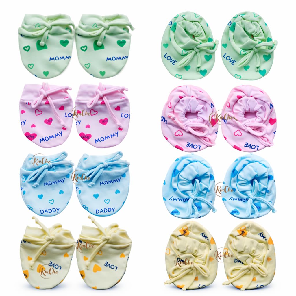 kmcho Newborn Baby Boy's & Girl's Soft Cotton Mittens and Booties Set/Soft Cotton Cloth Tying Knotted Kids Mittens and Booties-picture-49