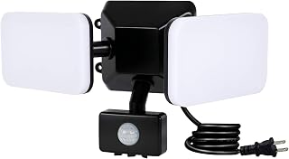 Haian Support Plug in Motion Sensor Light Outdoor, 20W 5000k(Daylight) 1800LM, Waterproof, Motion Detector LED Security Light for Outside with 2 Heads, Wall Mounted Pathway Lighting for Garage, Black