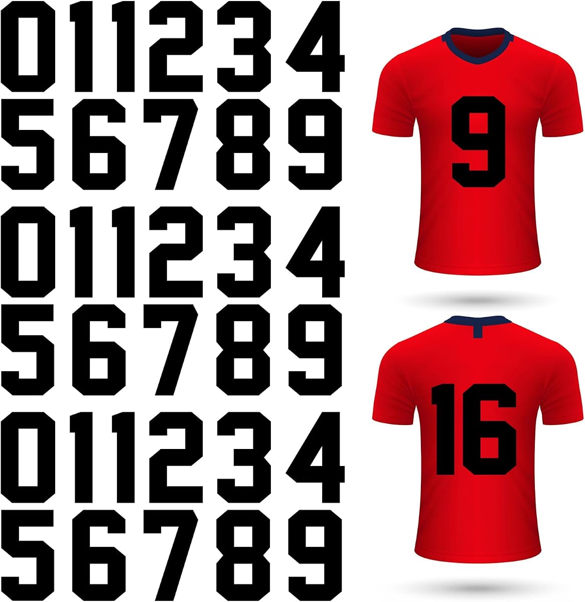33 piezas de 8 pulgadas con números para planchar, números de transferencia de calor, pegatinas grandes de 0 a 9 con números de prensa de calor para camisetas deportivas, fútbol, ​​baloncesto, equipo de béisbol, uniforme, ropa de tela (negro)