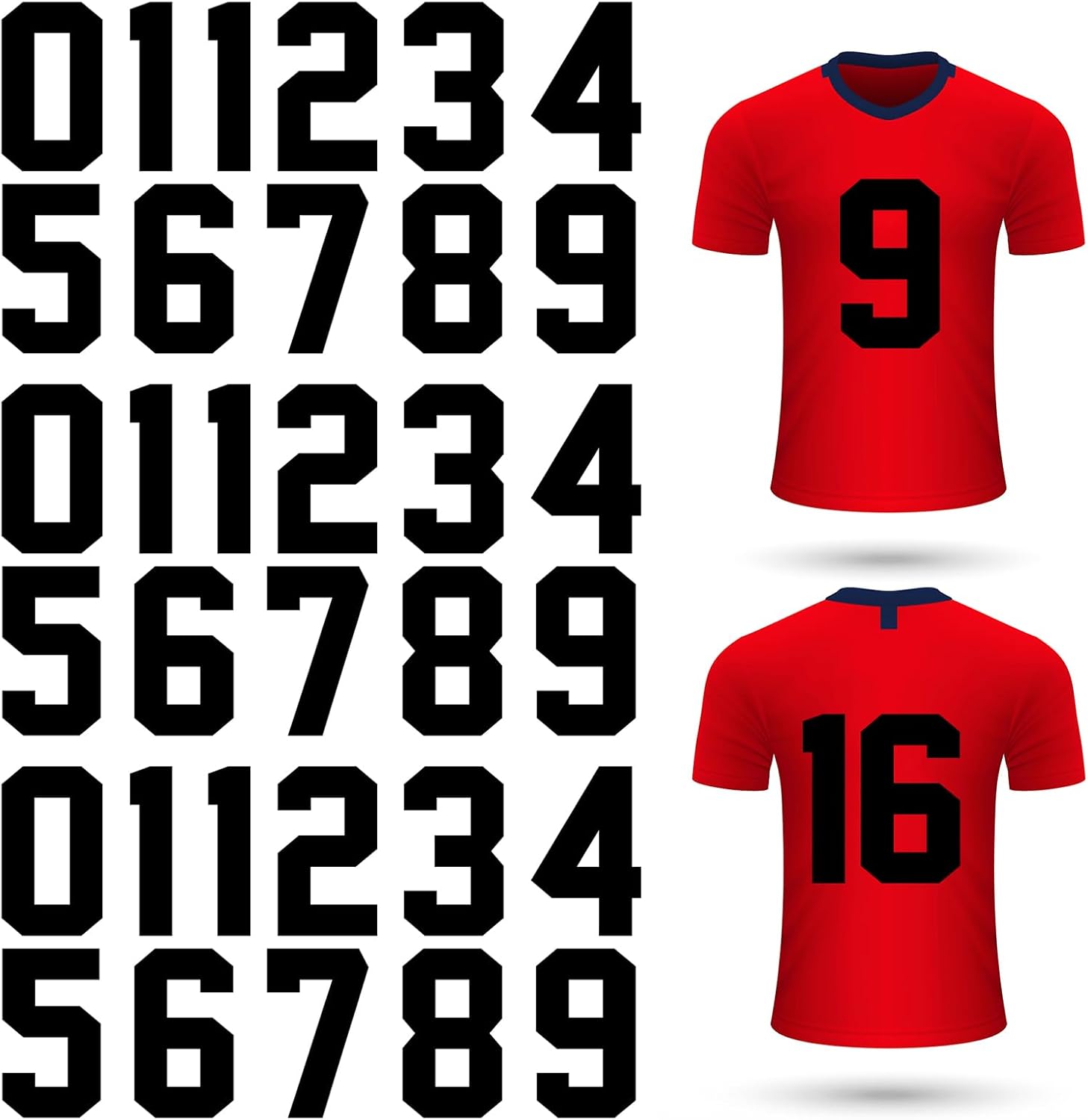 33 Pcs 8 Inch Iron on Numbers Jersey Heat Transfer Numbers Big 0 to 9 Heat Press Numbers Stickers for Sports T Shirts Football Basketball Baseball Team Uniform Fabric Clothing (Black)